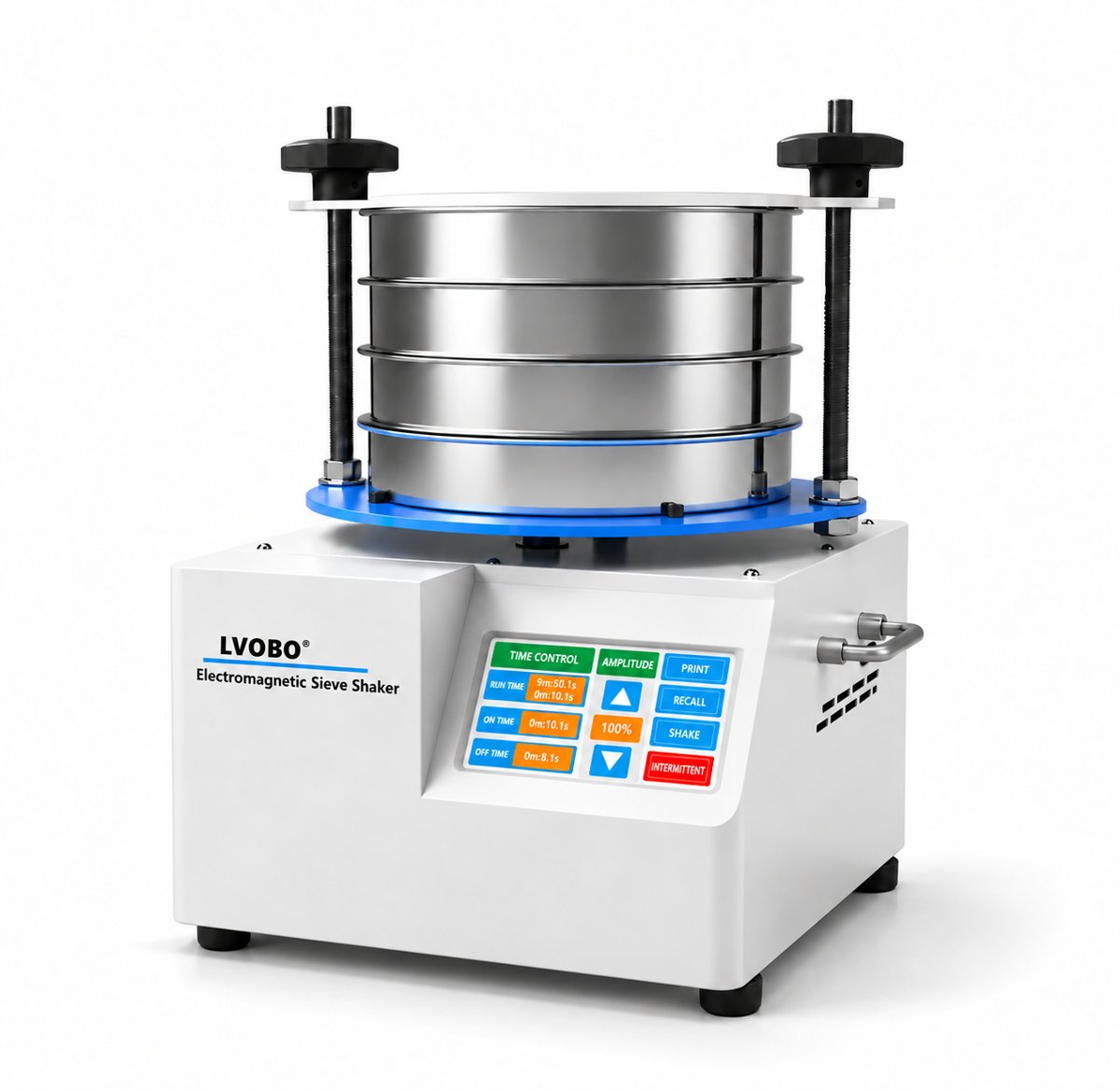 BO-300ESS electromagnetic sieve shaker with a multi-layer test sieve stack